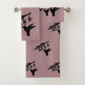 Hummingbird and Flowers silhouette Bath Towel Set Bad Handdoek (Insitu)