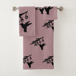 Hummingbird and Flowers silhouette Bath Towel Set Bad Handdoek