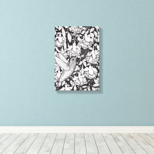 Hummingbird and fuchsia canvas afdruk (Insitu (Houten vloer))