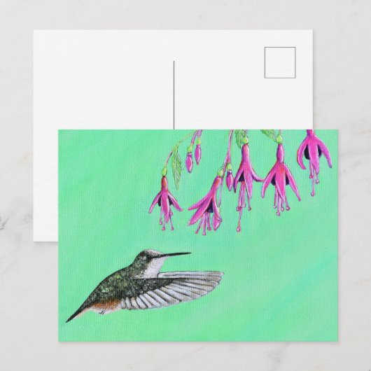 Hummingbird and Fuchsia Painting Briefkaart (Voorkant / Achterkant)