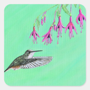 Hummingbird and Fuchsia Painting Vierkante Sticker