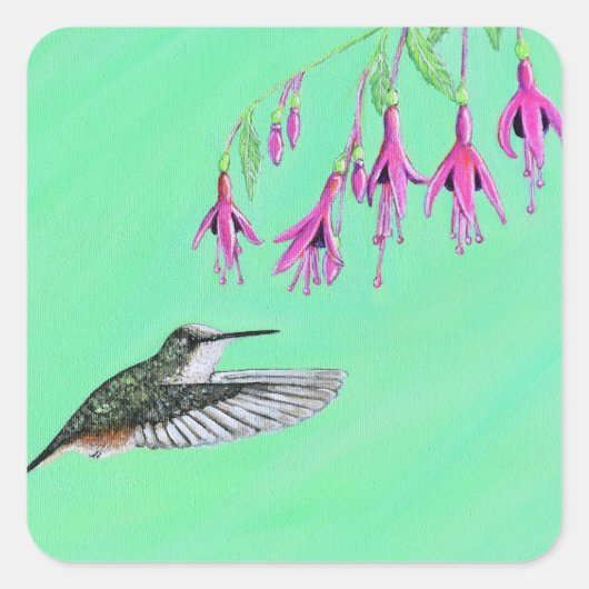 Hummingbird and Fuchsia Painting Vierkante Sticker (Voorkant)