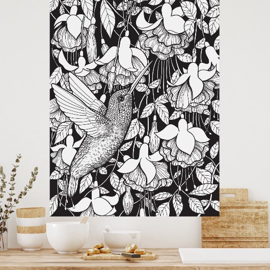 Hummingbird and fuchsia poster (Keuken)