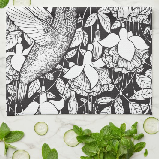 Hummingbird and fuchsia theedoek (Gevouwen)