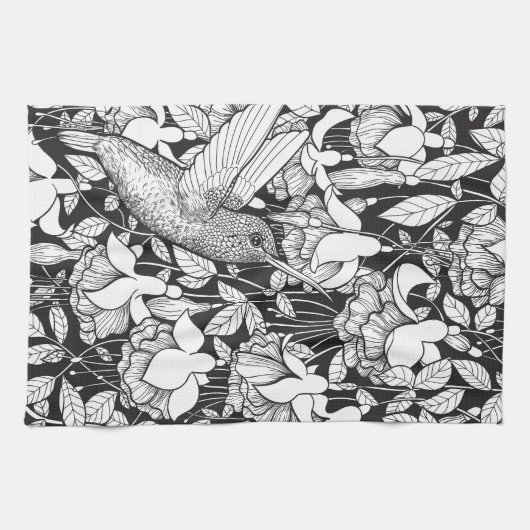 Hummingbird and fuchsia theedoek (Horizontaal)