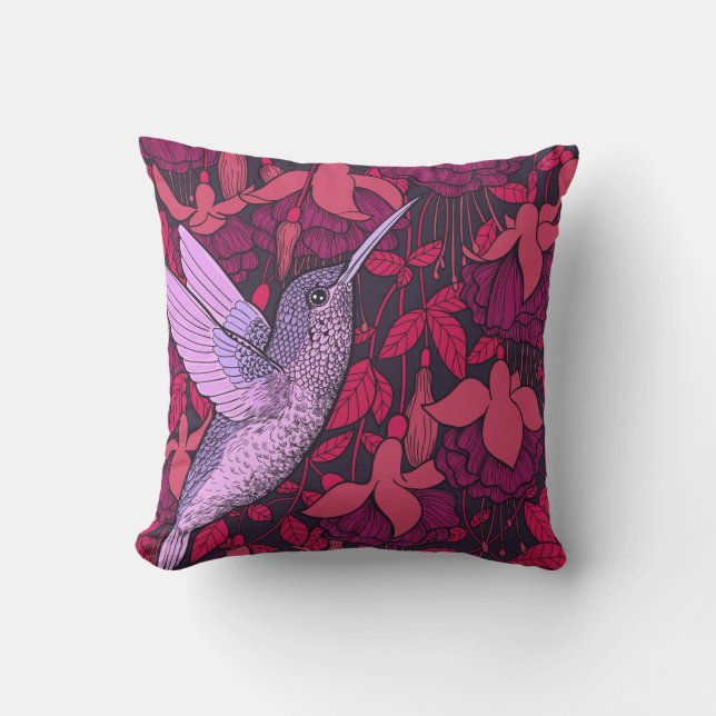 Hummingbird and fuchsia violet kussen (Voorkant)