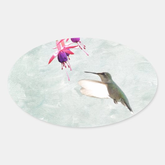 Hummingbird and Fuschia Ovale Sticker (Voorkant)