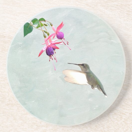Hummingbird and Fuschia Zandsteen Onderzetter (Voorkant)