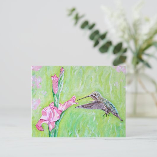 Hummingbird and Gladioli Painting Briefkaart (Staand voorkant)