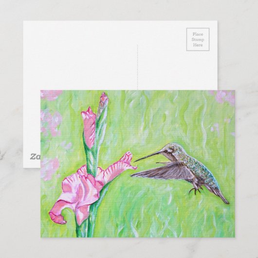 Hummingbird and Gladioli Painting Briefkaart (Voorkant / Achterkant)