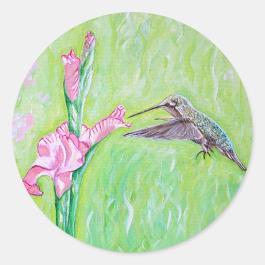 Hummingbird and Gladioli Painting Ronde Sticker (Voorkant)