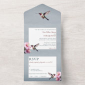 Hummingbird and Hibiscus | Blue Wedding All In One Uitnodiging (Binnen)