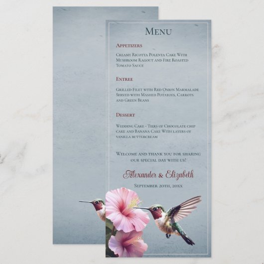 Hummingbird and Hibiscus | Blue Wedding Menu (Voorkant / Achterkant)