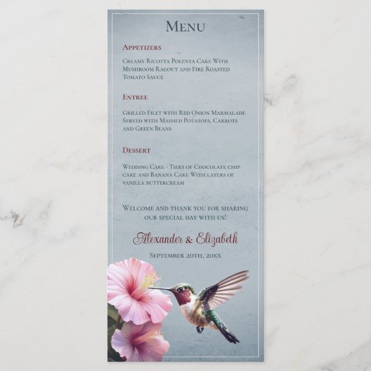 Hummingbird and Hibiscus | Blue Wedding Menu (Voorkant)