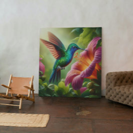 Hummingbird and hibiscus canvas afdruk