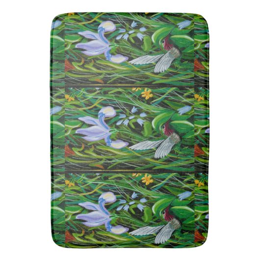 Hummingbird and Iris Bath Mat (Voorkant Verticaal)
