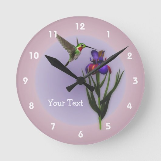 Hummingbird and Iris Flower Animal Ronde Klok (Voorkant)