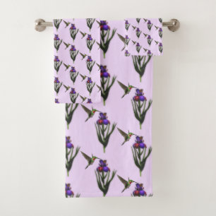 Hummingbird and Iris Flower Pattern Bad Handdoek