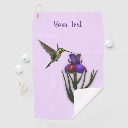 Hummingbird and Iris Flower Personalized Golfhanddoek (Insitu)