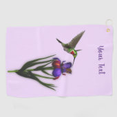 Hummingbird and Iris Flower Personalized Golfhanddoek (Horizontaal)