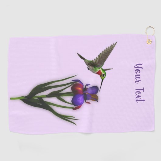 Hummingbird and Iris Flower Personalized Golfhanddoek (Horizontaal)