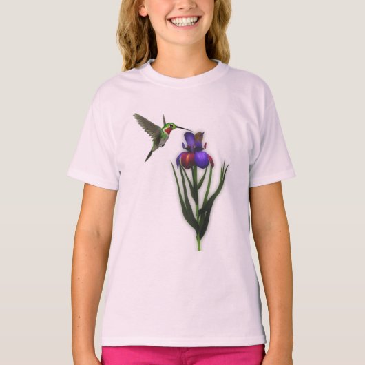 Hummingbird and Iris Flower T-shirt (Voorkant)