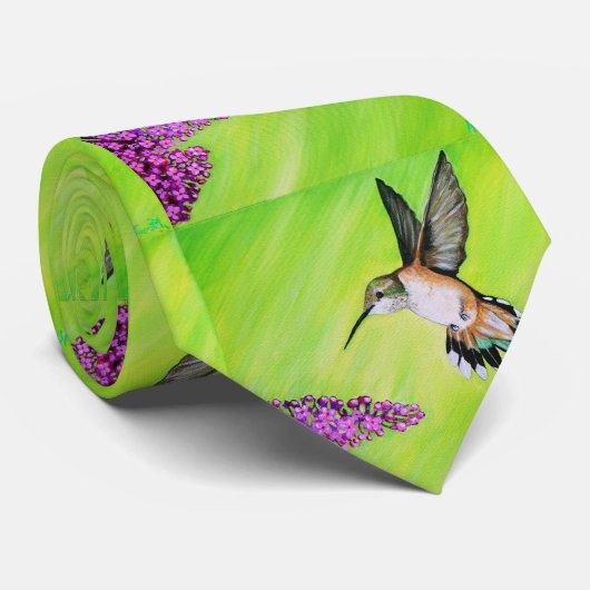 Hummingbird and Lila Painting Stropdas (Opgerold)