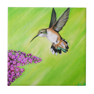 Hummingbird and Lila Painting Tegeltje
