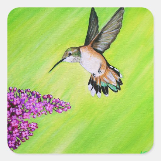 Hummingbird and Lila Painting Vierkante Sticker (Voorkant)