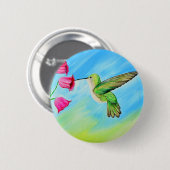 Hummingbird and Pink Bell Flowers Painting Ronde Button 5,7 Cm (Voorkant /achterkant)