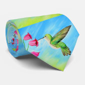 Hummingbird and Pink Bell Flowers Painting Stropdas (Opgerold)