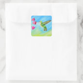 Hummingbird and Pink Bell Flowers Painting Vierkante Sticker (Tas)