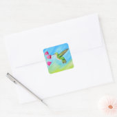 Hummingbird and Pink Bell Flowers Painting Vierkante Sticker (Envelop)