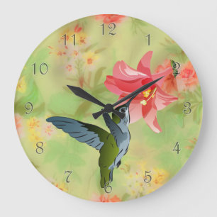 Hummingbird and Pink Lily on Floral Pattern Grote Klok
