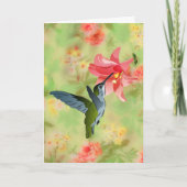 Hummingbird and Pink Lily on Floral Pattern Kaart (Voorkant)