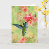 Hummingbird and Pink Lily on Floral Pattern Kaart (Gele Bloem)