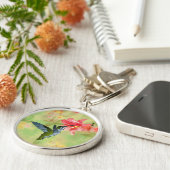 Hummingbird and Pink Lily on Floral Pattern Sleutelhanger (Zijkant)
