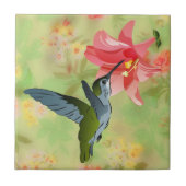 Hummingbird and Pink Lily on Floral Pattern Tegeltje (Voorkant)