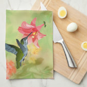 Hummingbird and Pink Lily on Floral Pattern Theedoek (Quarter Fold)