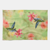 Hummingbird and Pink Lily on Floral Pattern Theedoek (Horizontaal)