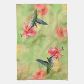 Hummingbird and Pink Lily on Floral Pattern Theedoek (Verticaal)