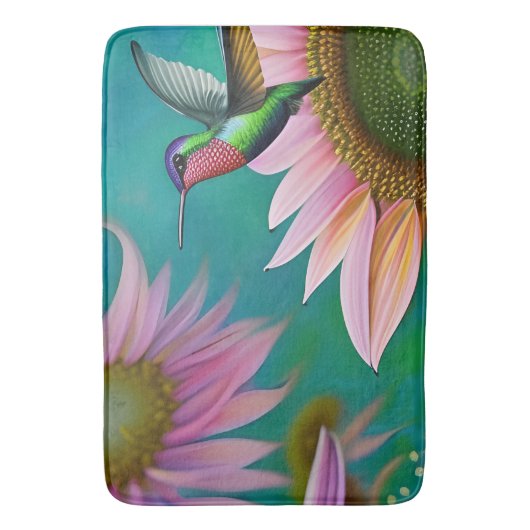 Hummingbird and Pink Sunflower Badmat (Voorkant Verticaal)