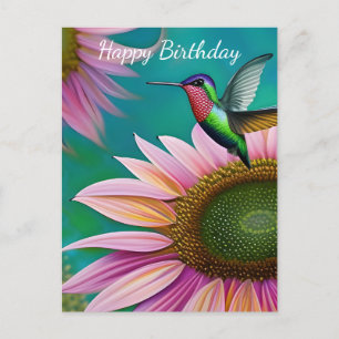 Hummingbird and Pink Sunflower Briefkaart