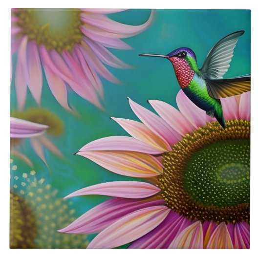 Hummingbird and Pink Sunflower Tegeltje (Voorkant)