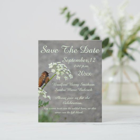 Hummingbird and Queen's Lace flower Save The Date (Staand voorkant)
