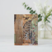 Hummingbird and ribcage secret mixed media collage briefkaart (Staand voorkant)