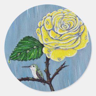 Hummingbird and Roos in the Rain Painting Ronde Sticker