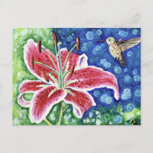 Hummingbird and Stargazer Lily Painting Briefkaart