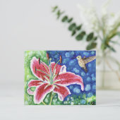 Hummingbird and Stargazer Lily Painting Briefkaart (Staand voorkant)