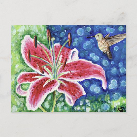 Hummingbird and Stargazer Lily Painting Briefkaart (Voorkant)